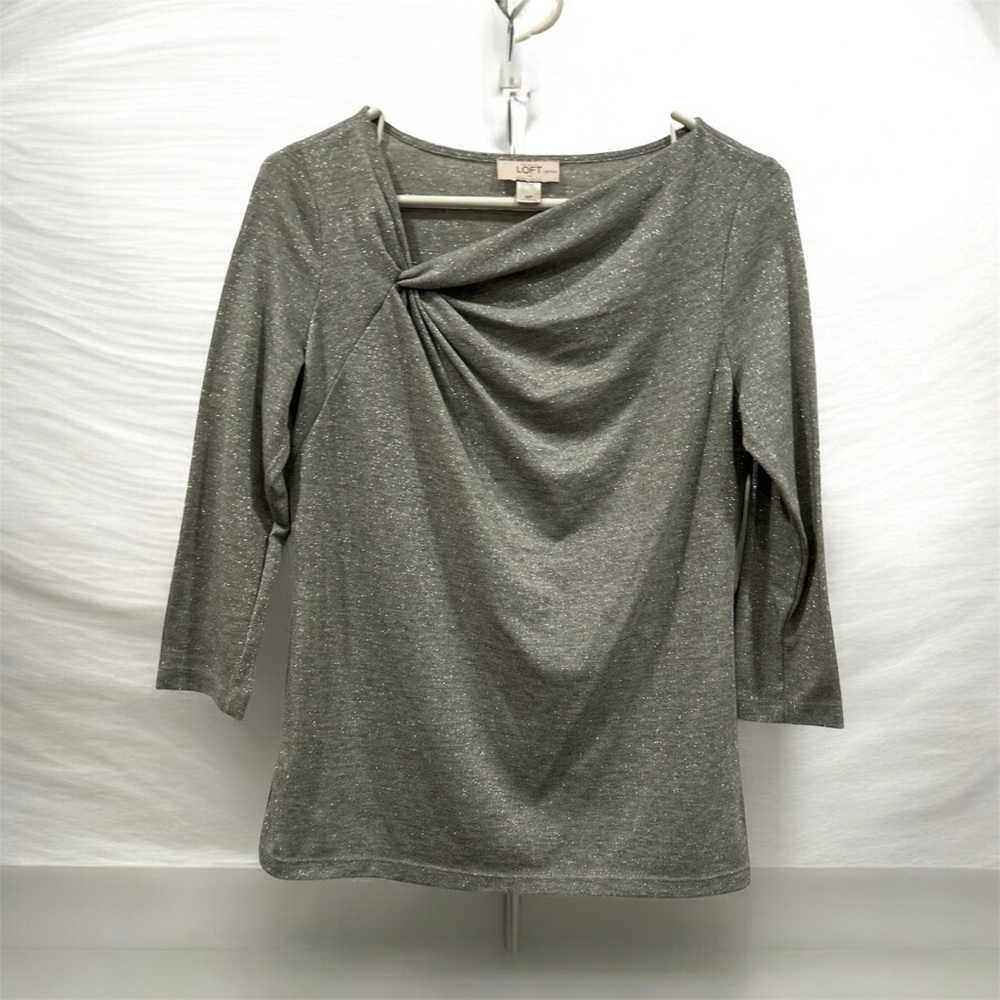 LOFT Metallic Gray Draped Blouse